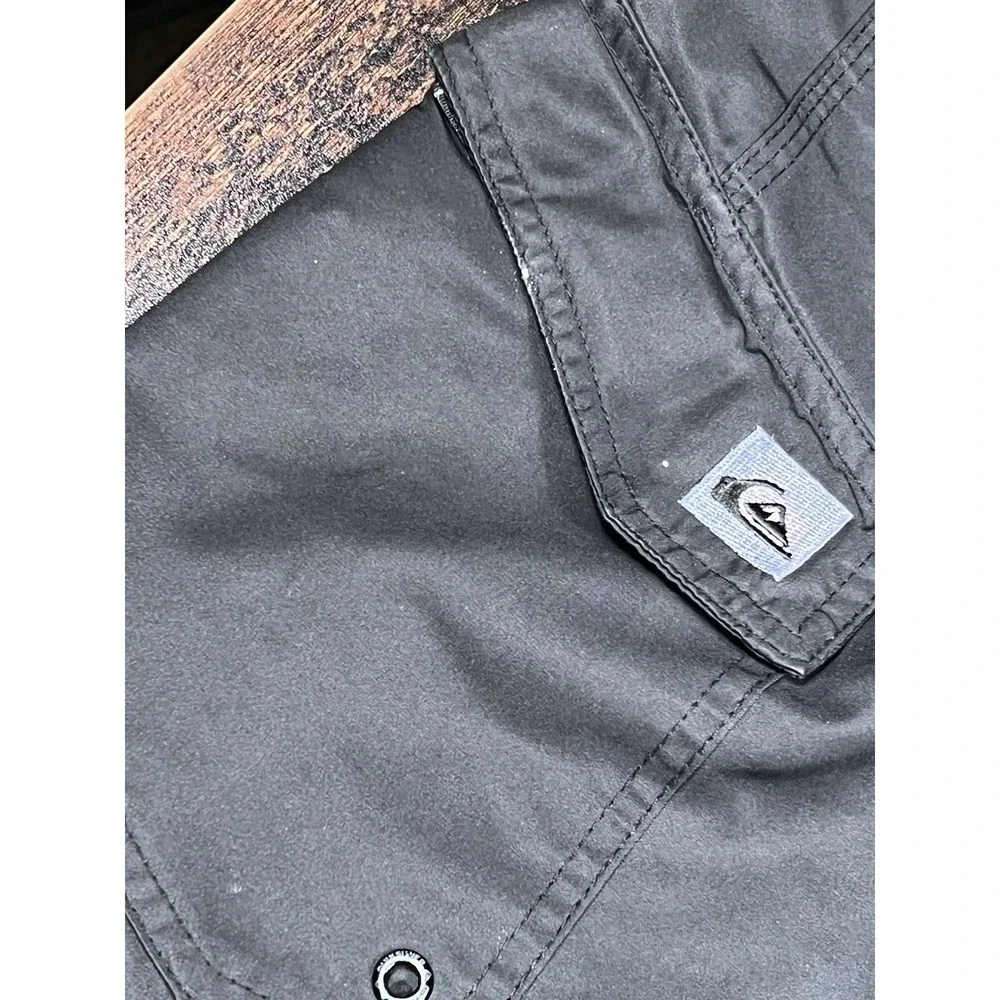 Quicksilver Mens‎ Sz 34 XL Board Short Swim Trunks Black Cargo Pockets Unlined